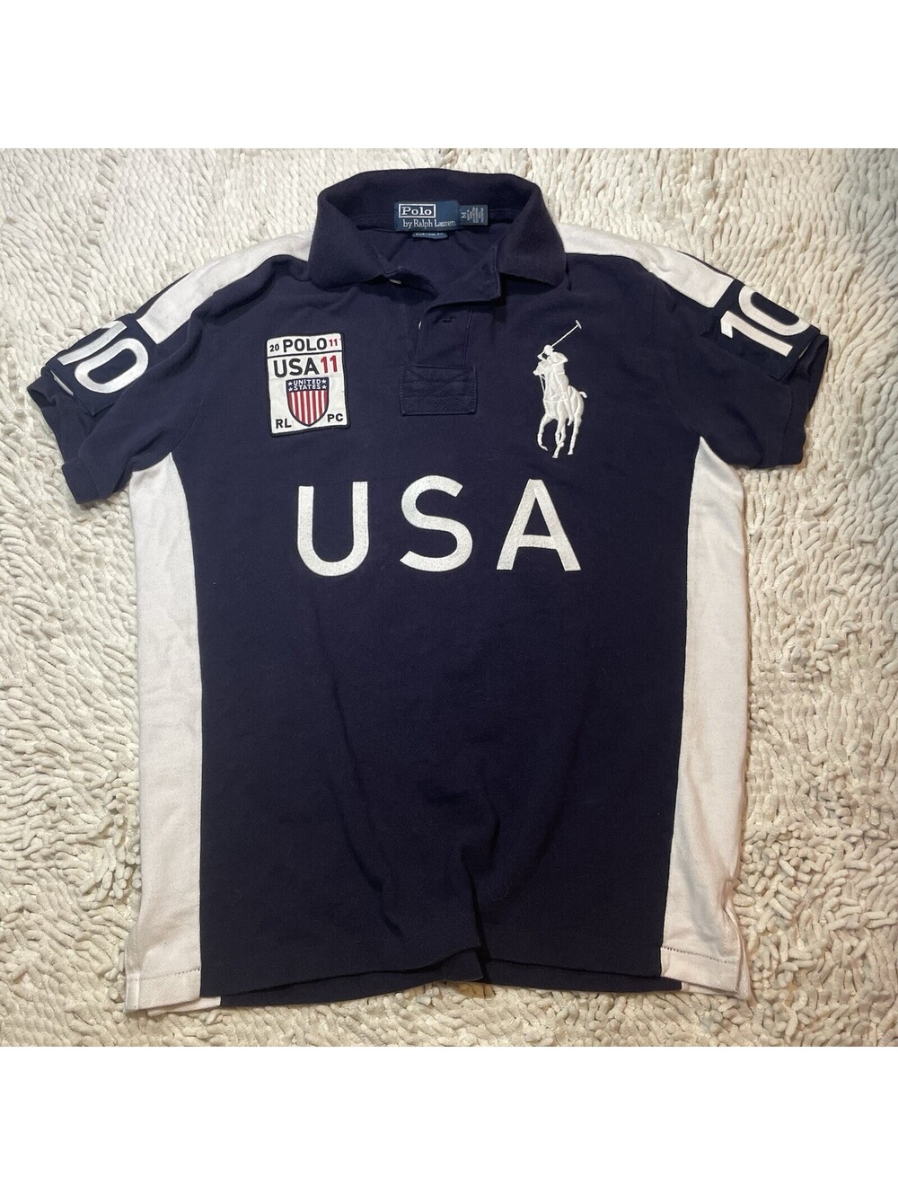 Polo Ralph Lauren USA 10 Big Pony Custom Fit Polo Shirt Men’s Medium Navy